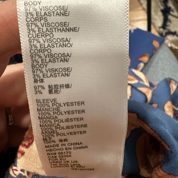 Urban Outfitters Cropped Blue‎ Floral Top Sheer Sleeve Bell Cuff Small - Picture 7 of 7